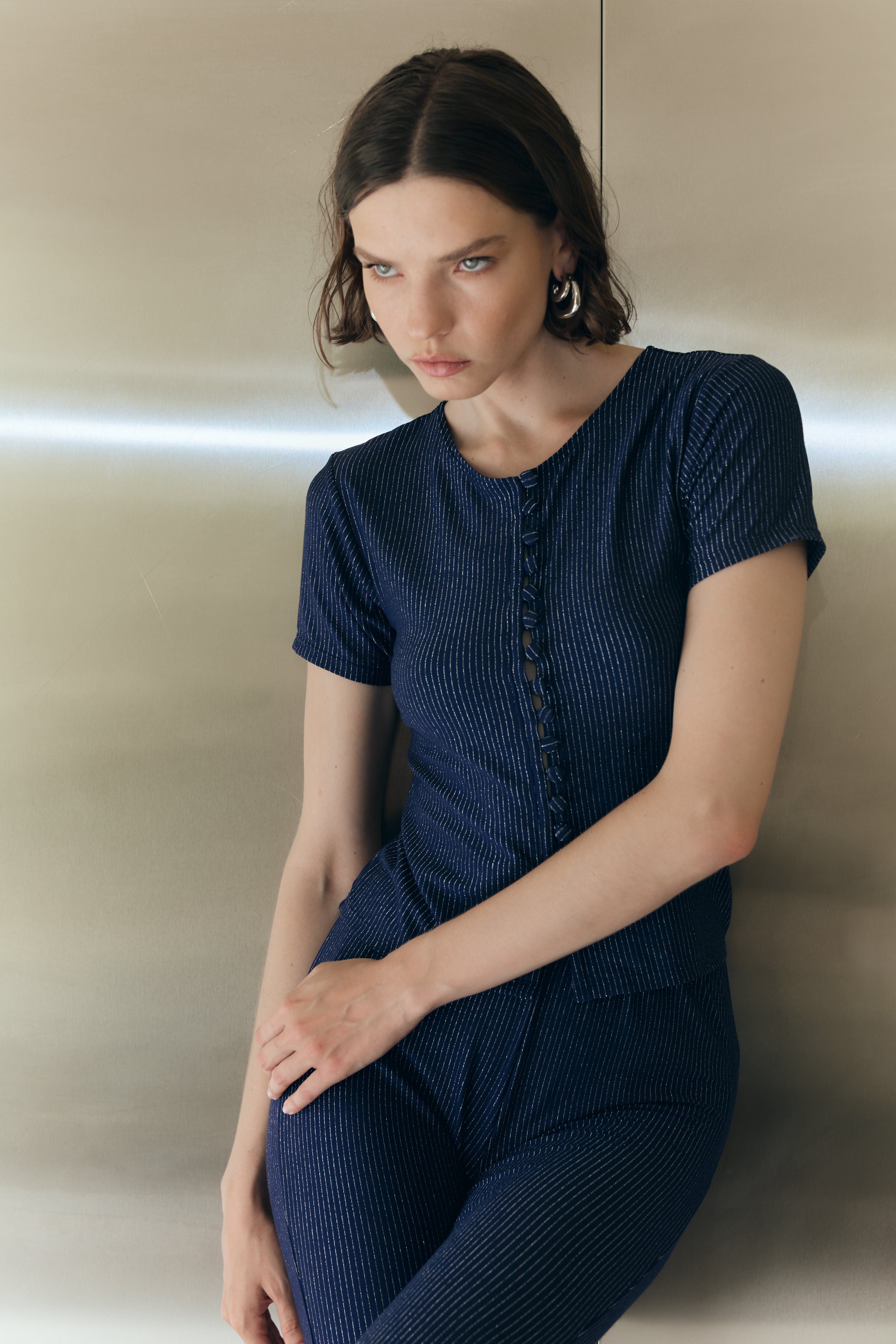 Capri buttoned top Navy