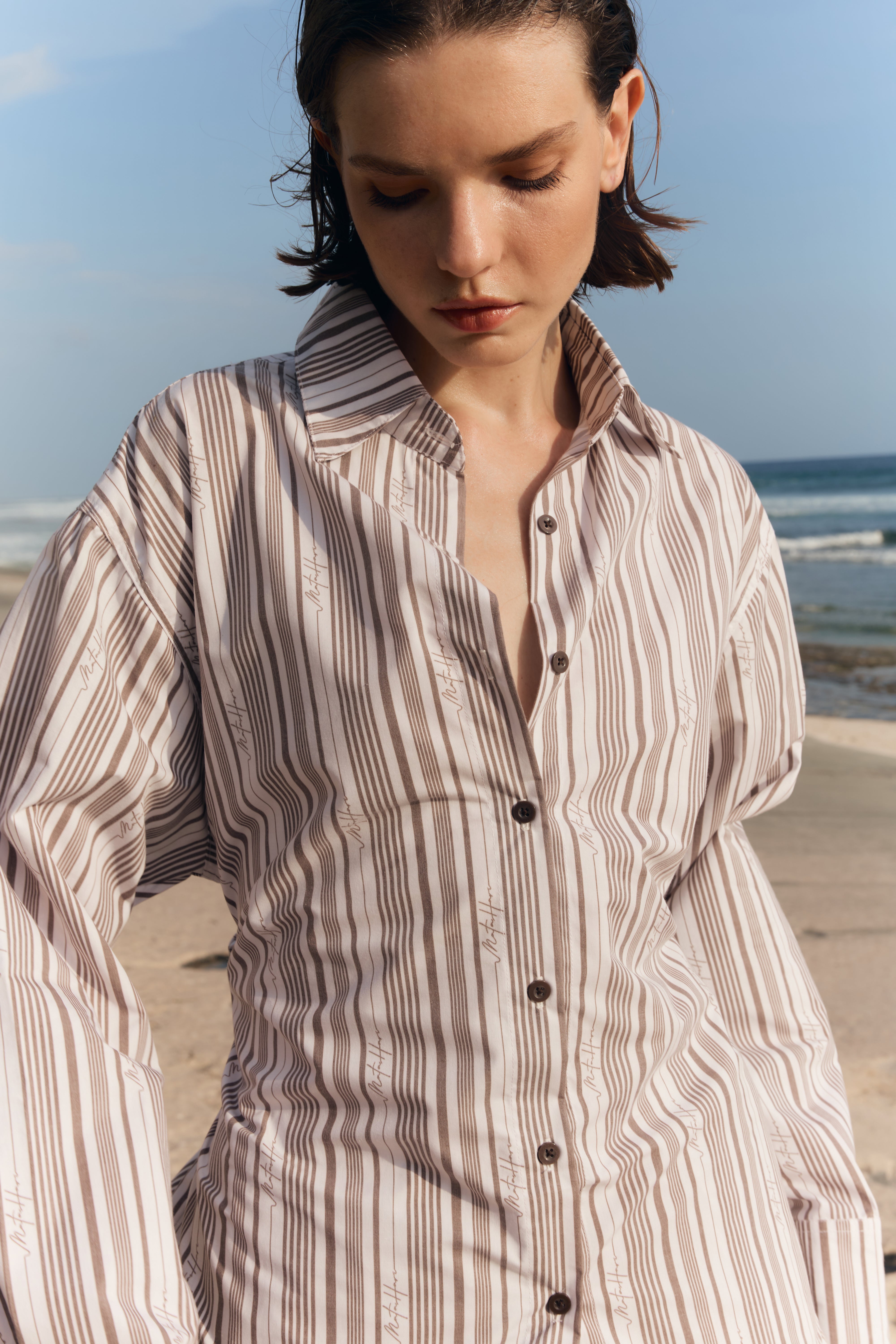 Demure Cotton Shirt brown stripe
