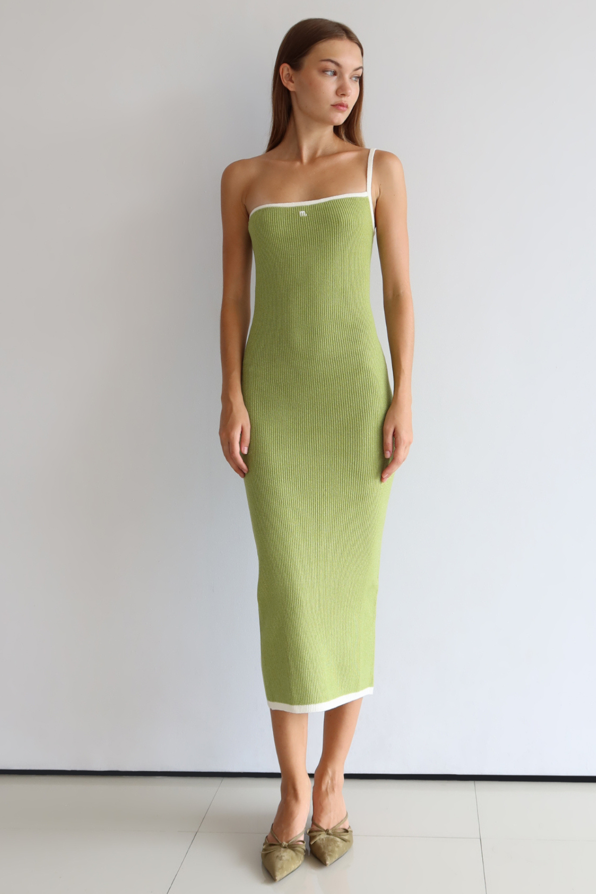 M. One Shoulder Dress Matcha