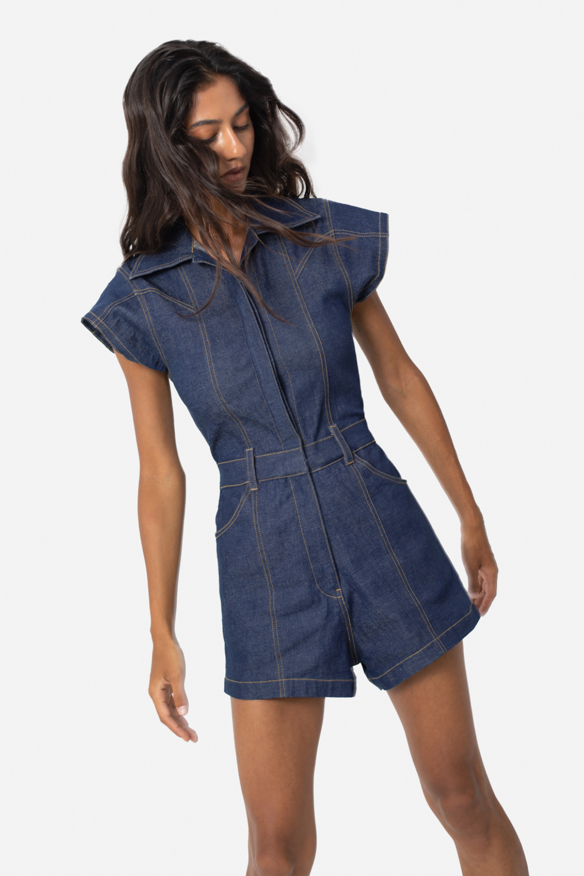 Denim Mini Jumpsuit Blue