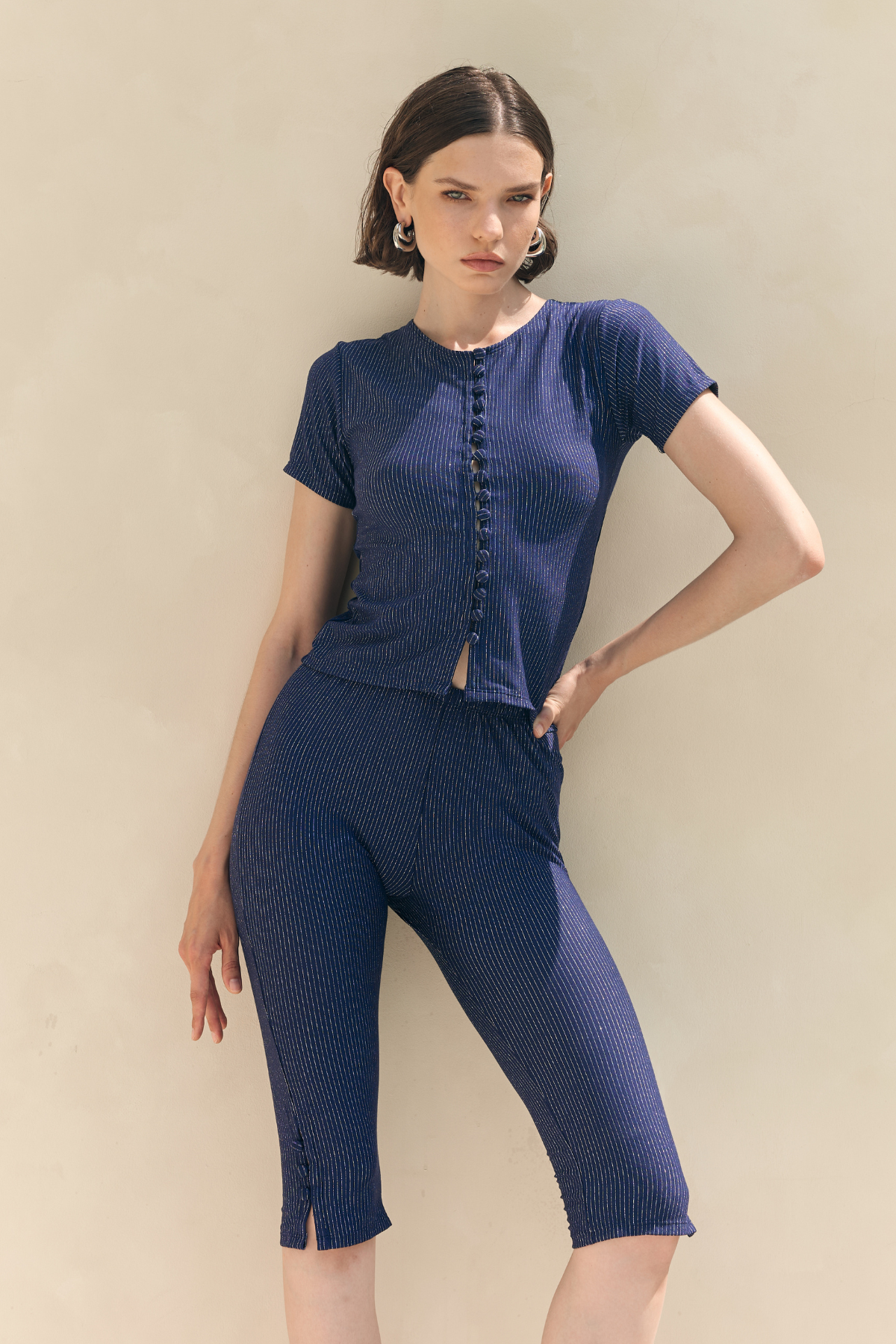 Capri buttoned top Navy