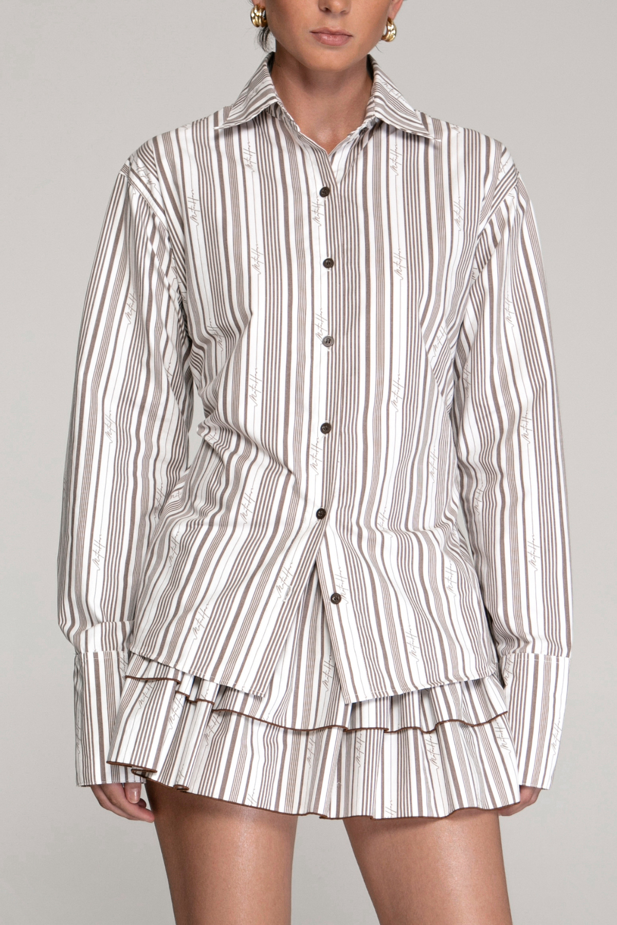 Demure Cotton Shirt brown stripe