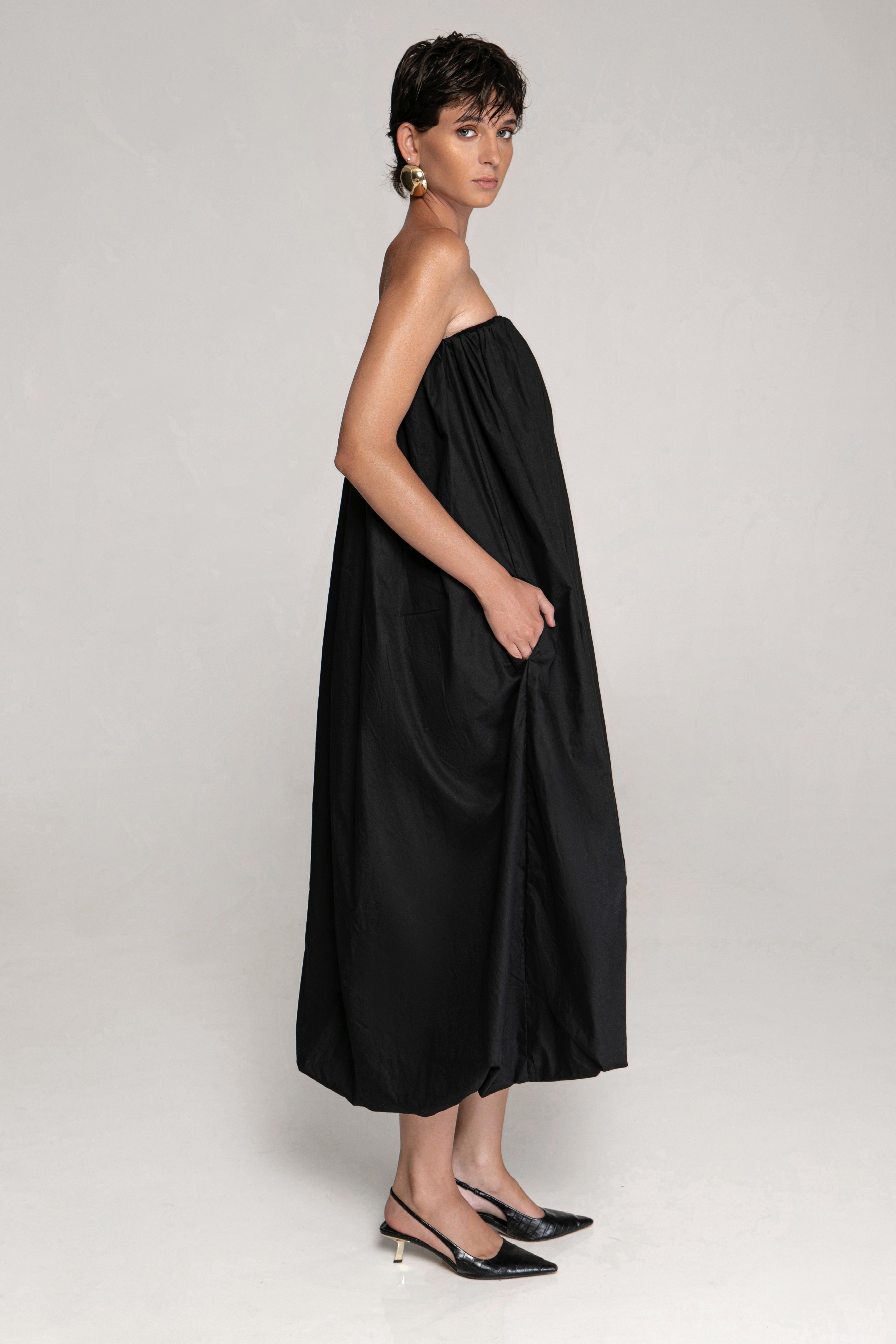 The Balloon Strapless Dress Black