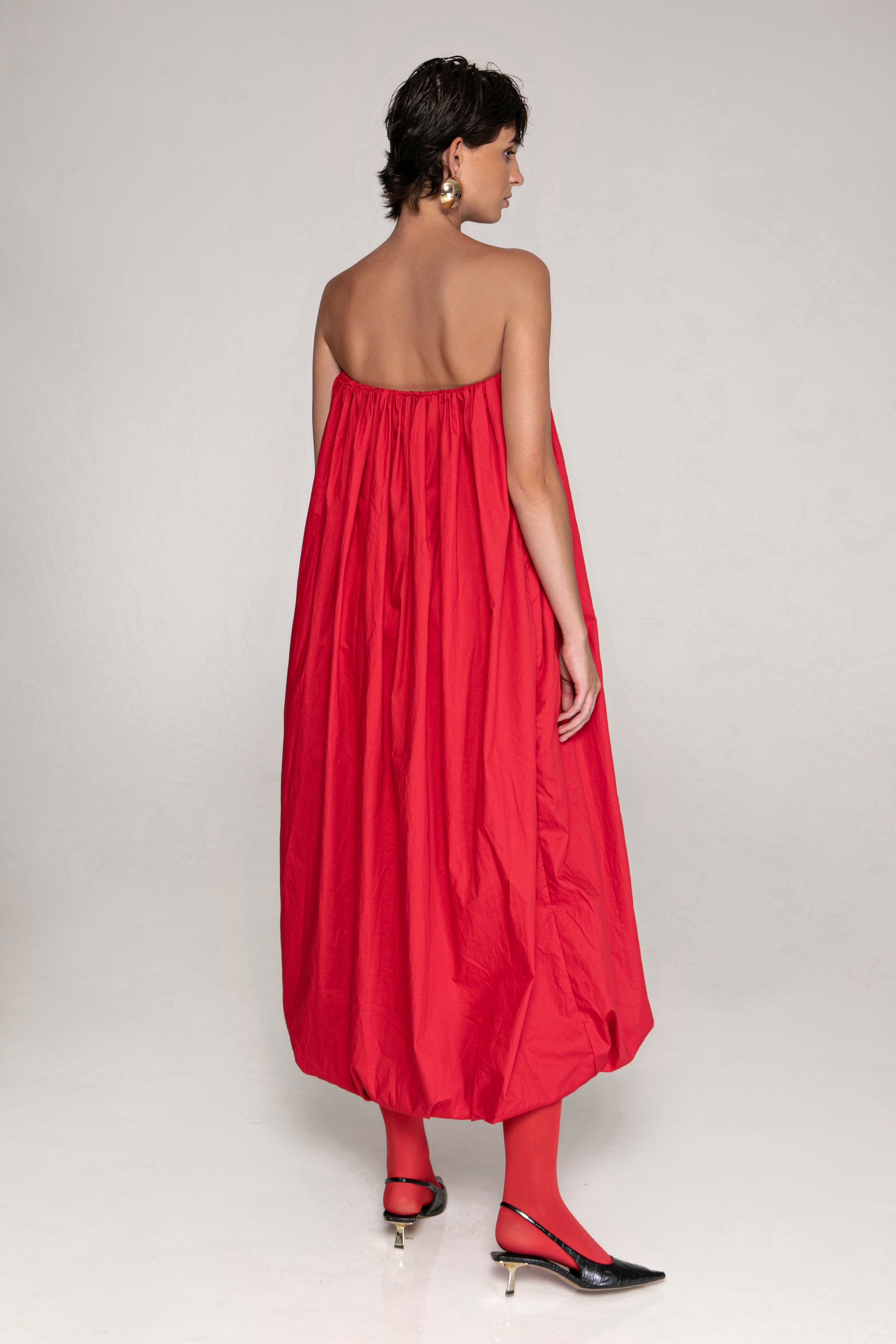 The Balloon Strapless Dress Red