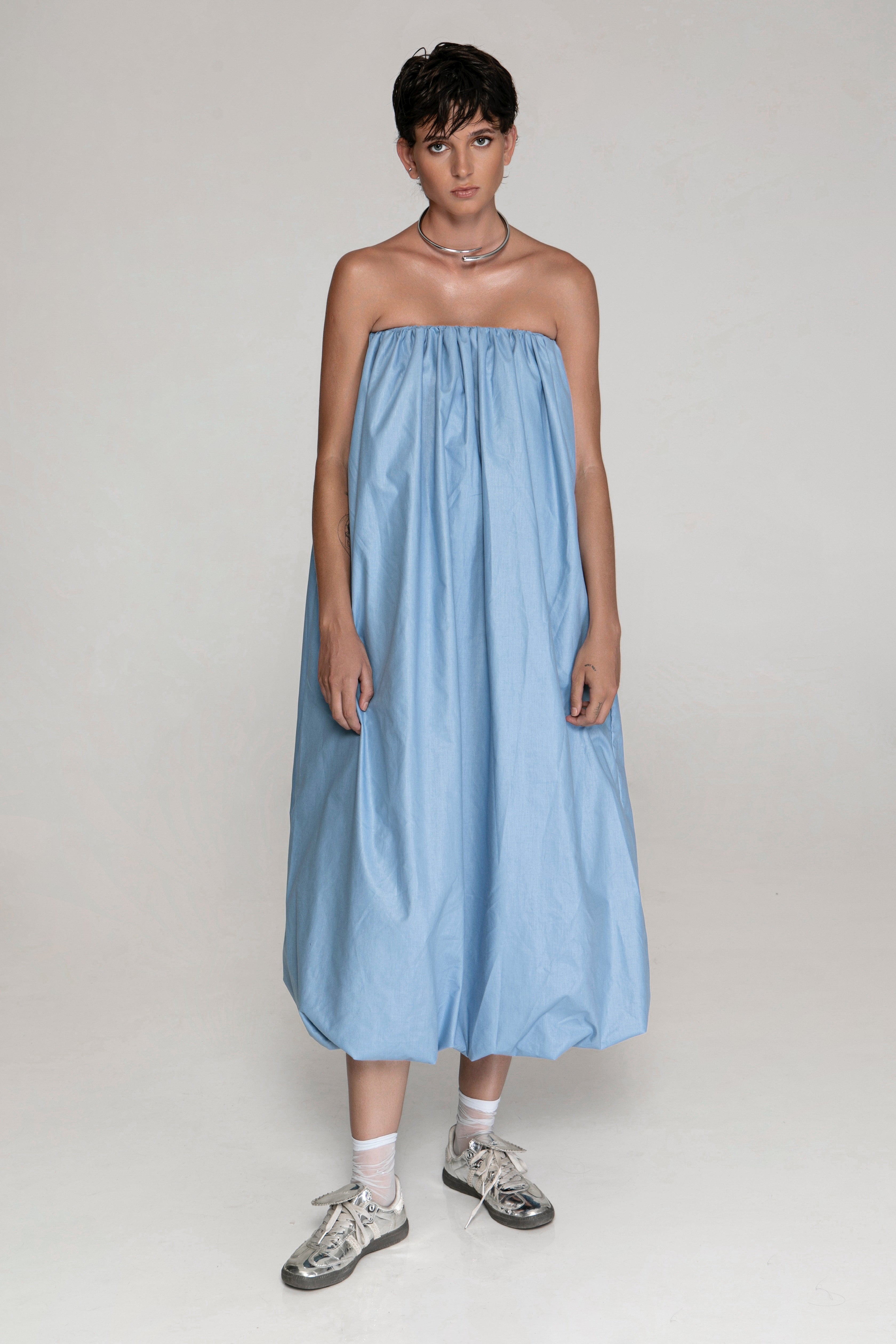 The Balloon Strapless Dress Blue
