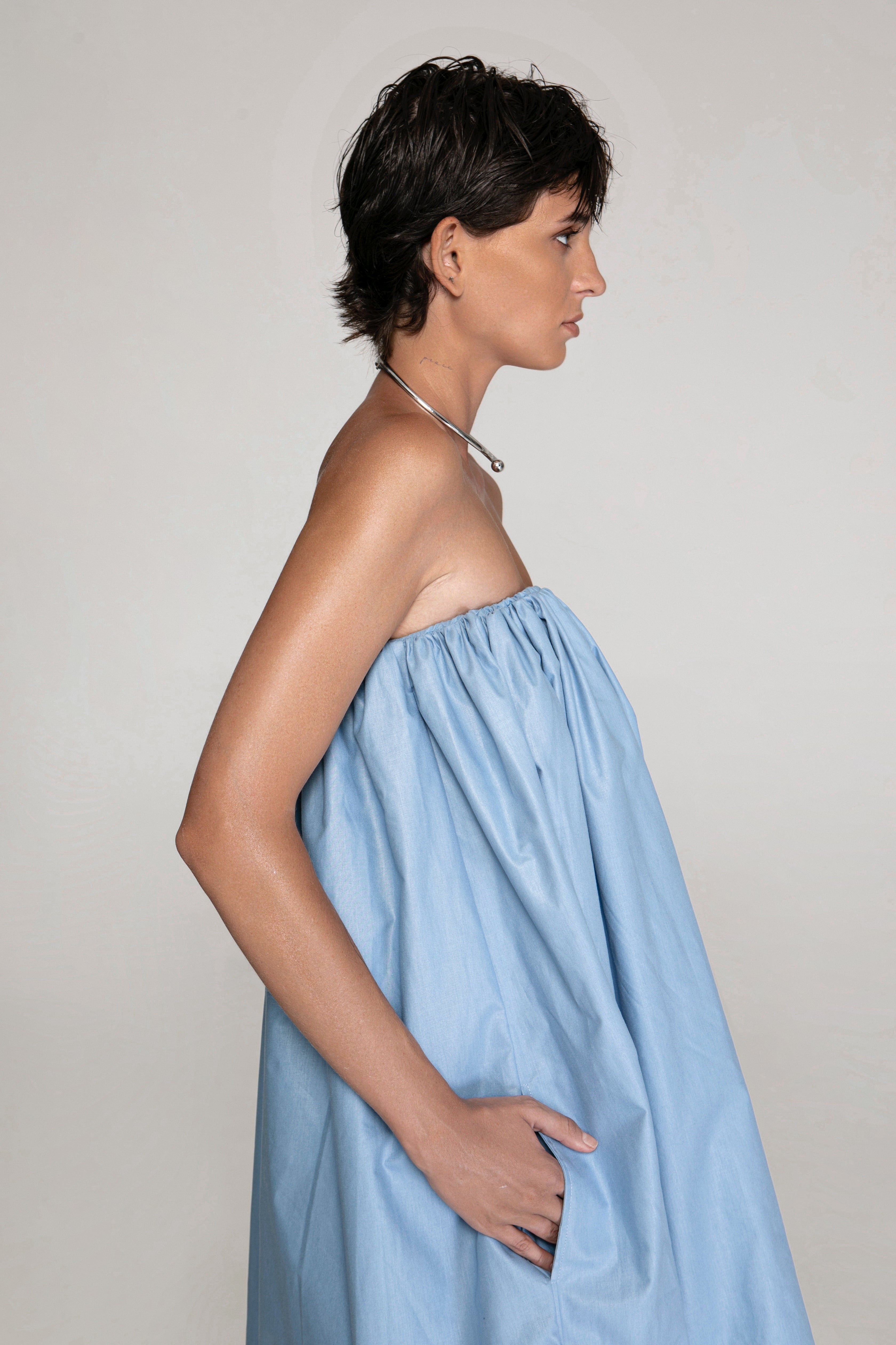 The Balloon Strapless Dress Blue