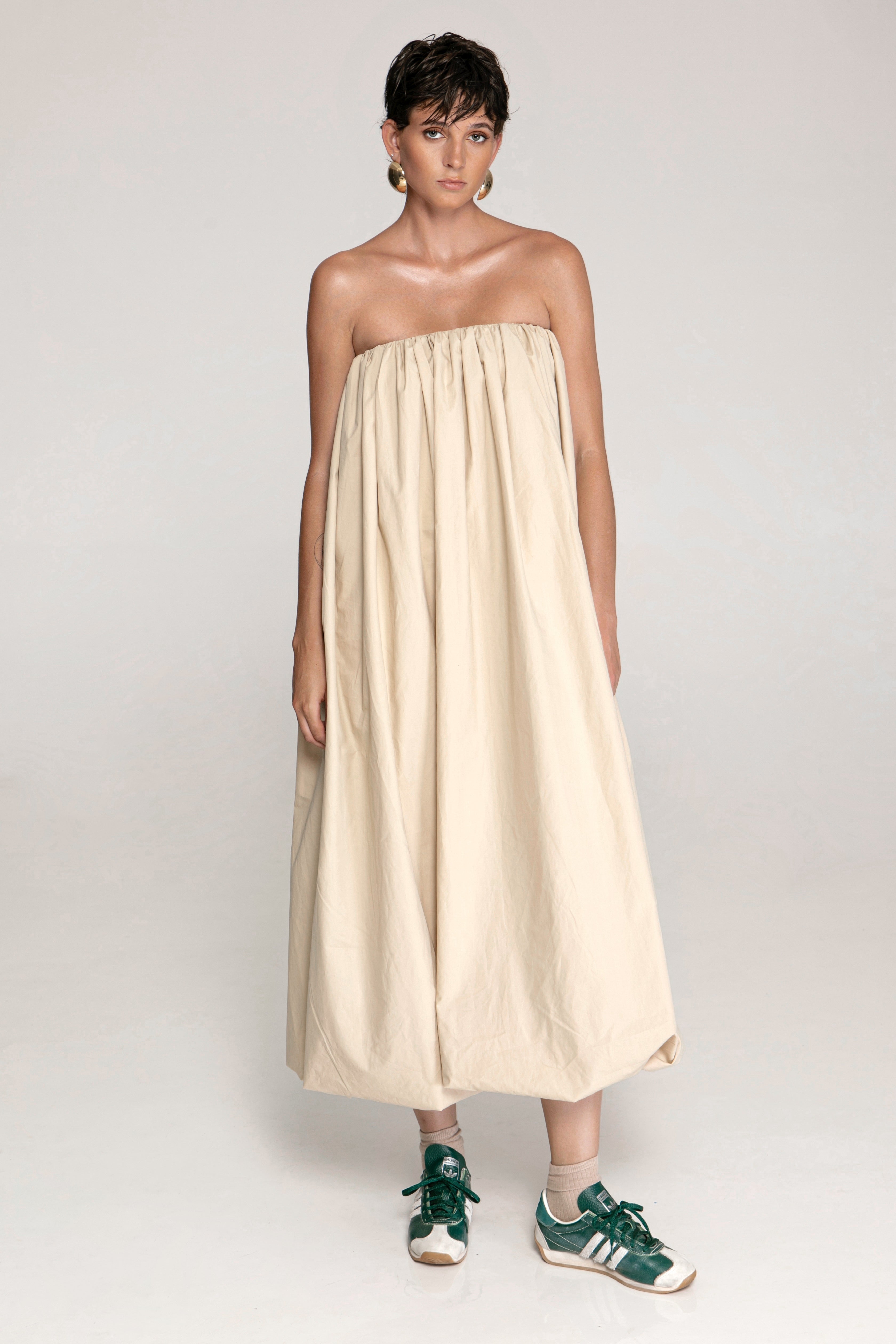 The Balloon Strapless Dress Beige