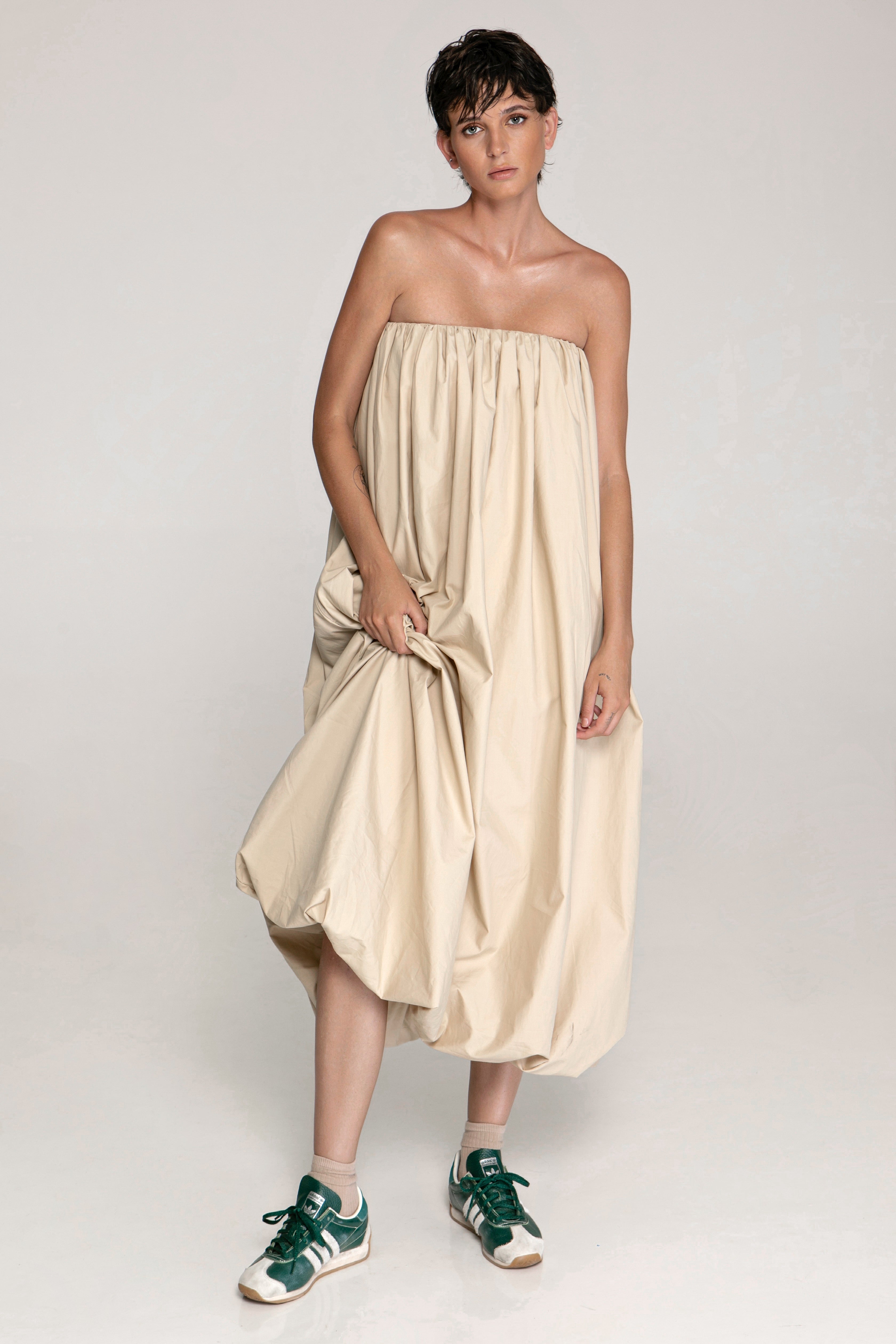 The Balloon Strapless Dress Beige