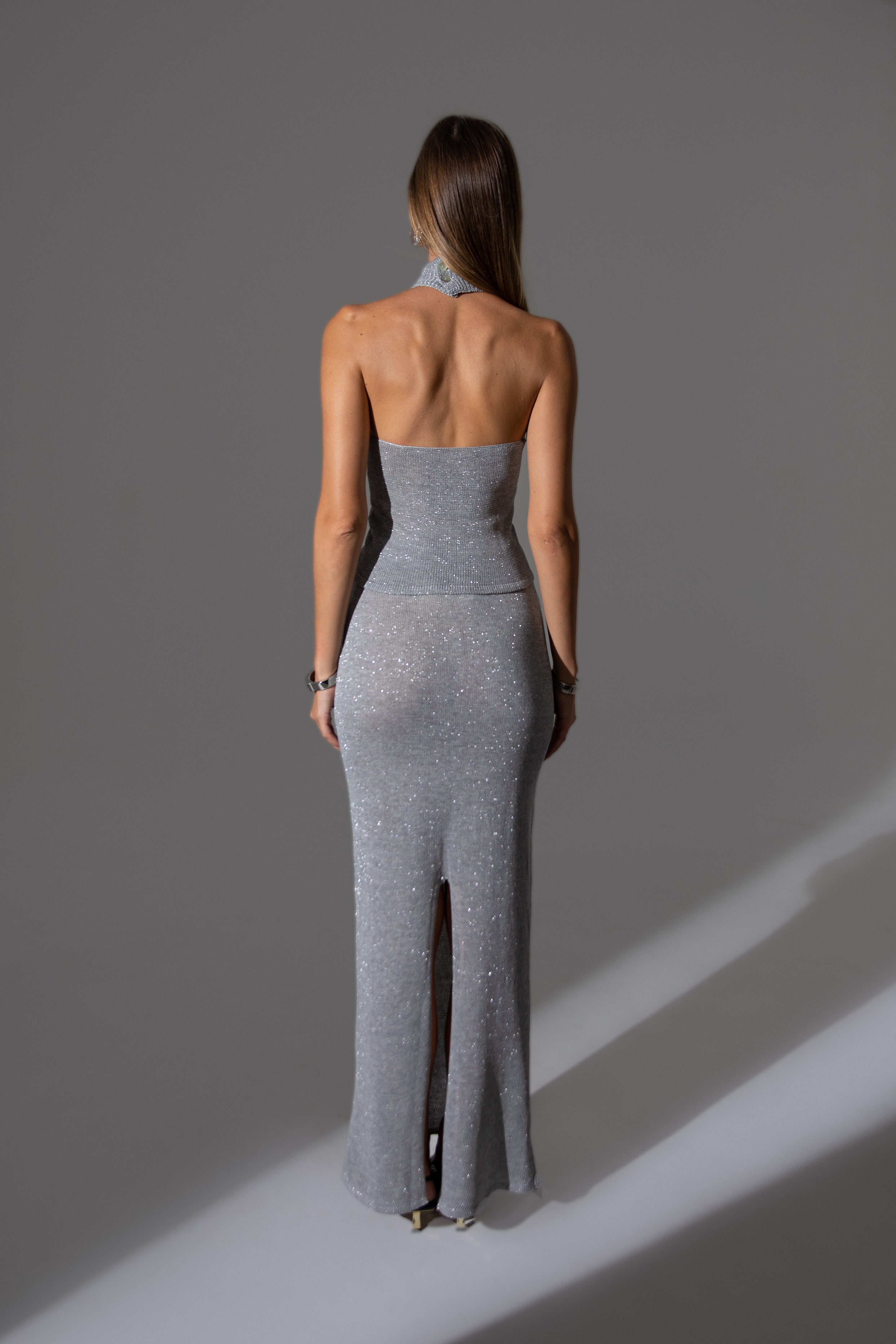 Hourglass Maxi Skirt Silver