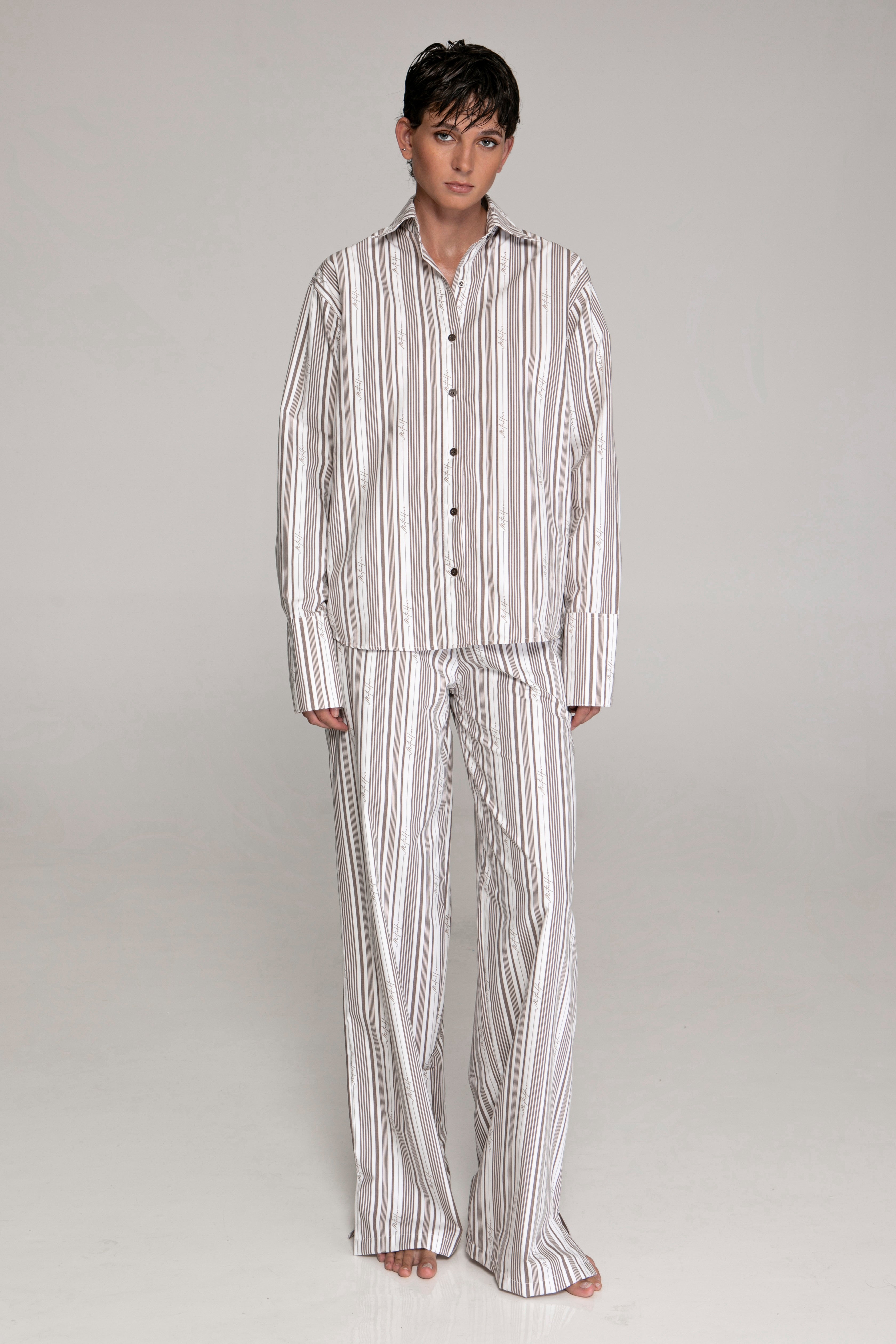 Demure Cotton Pants brown stripe