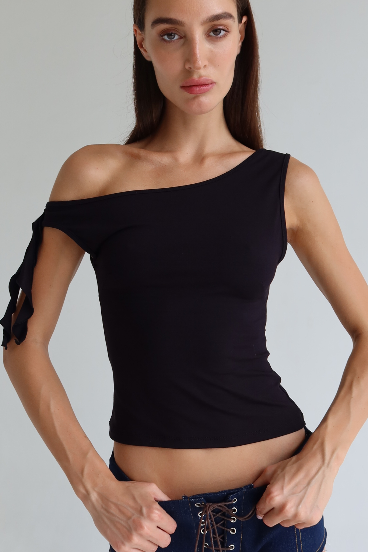 One Shoulder Top Black